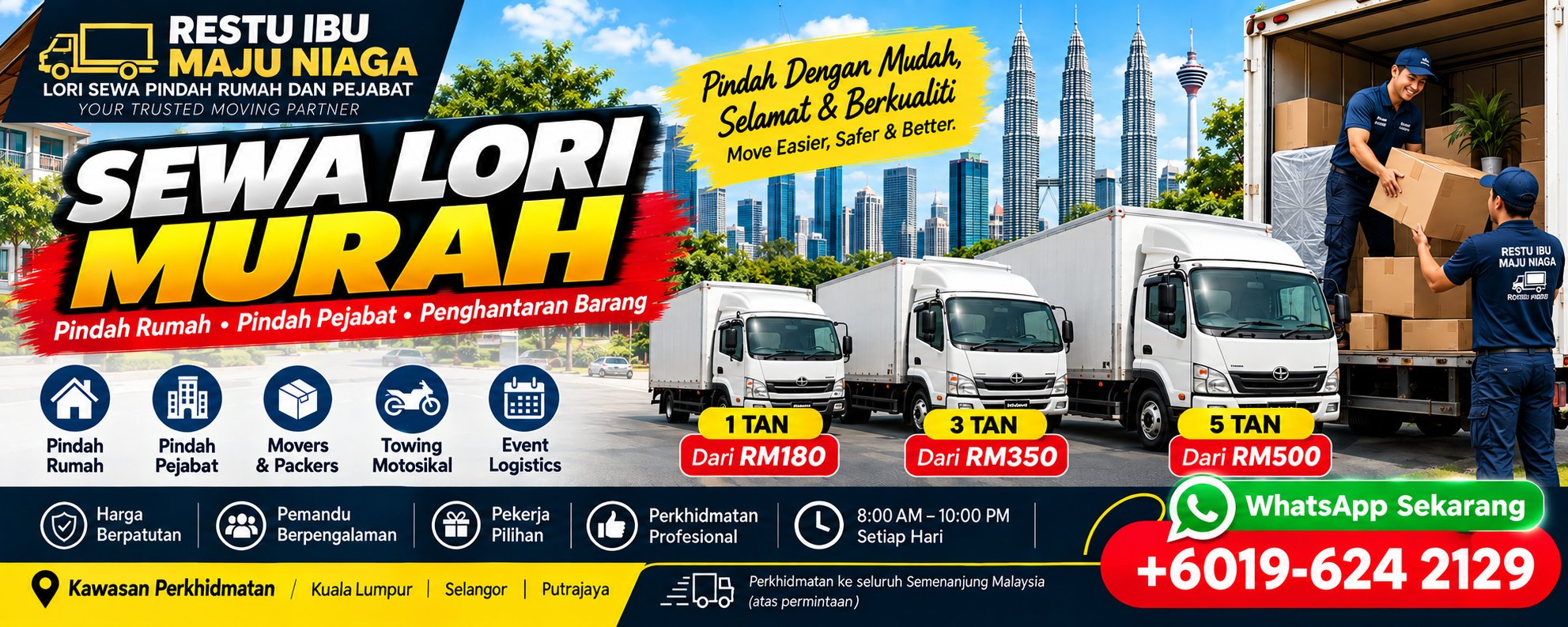 Sewa lori murah 1, 3 dan 5 tan di Kuala Lumpur dan Selangor